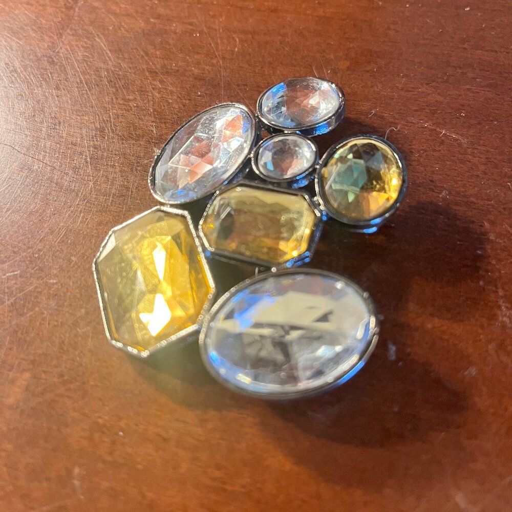Large Amber & Clear Rhinestone Statement Brooch Pin
